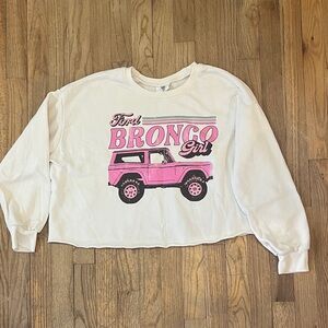 Ford White and Pink Bronco Long Sleeve Cropped Sweatshirt